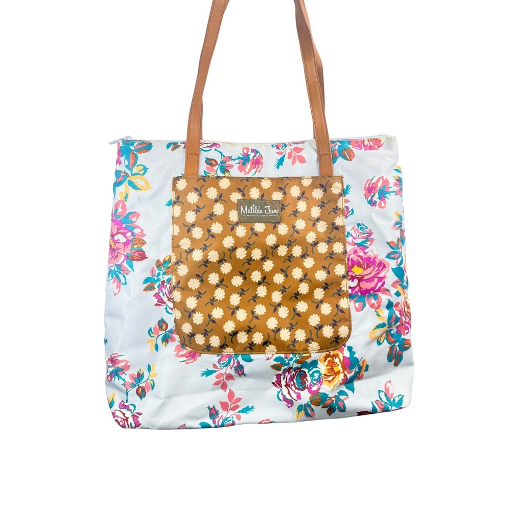Matilda Jane Floral Tote Bag Pocket Leather Straps Boho Hippie Shoulder Bag Chic